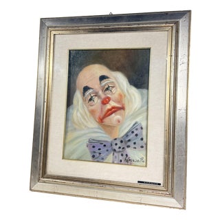 Unknown, Melancholic Clown Face, 1970s, Oil on Canvas, Framed For Sale
