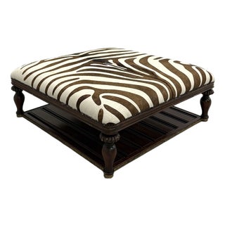 Vintage Zebra Hide Nailhead Ottoman For Sale