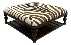 Vintage Zebra Hide Nailhead Ottoman