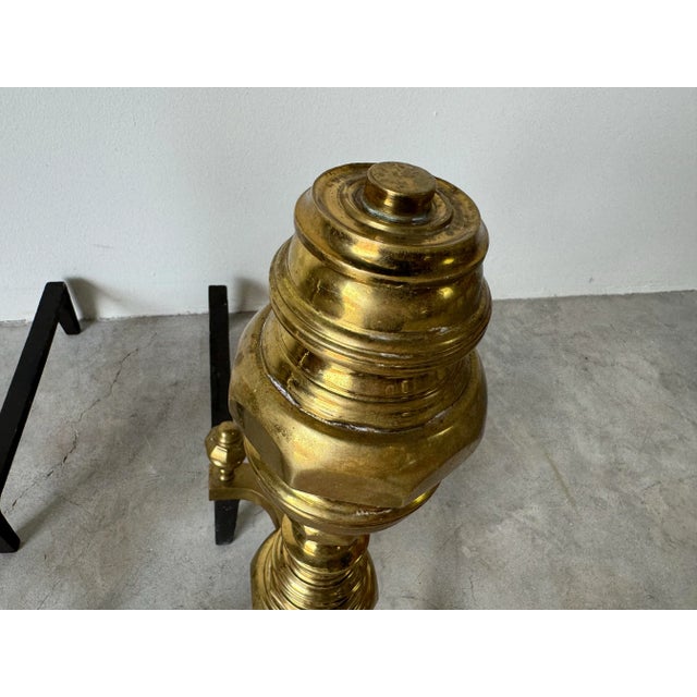 1980s Pair of Vintage American Brass & Metal Andirons With Claw and Ball Feet For Sale - Image 5 of 12