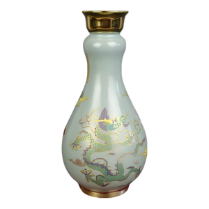 Chinese Vintage Ceramic Vase,Sky Blue Glaze Gold Drawing Celadon Vase Hand Painted Dragon Pattern