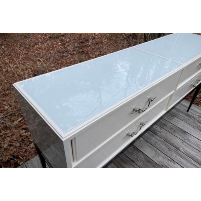 Late 18th Century Tommi Parzinger 4 Drawer White Lacquered Console Table Credenza For Sale - Image 5 of 12