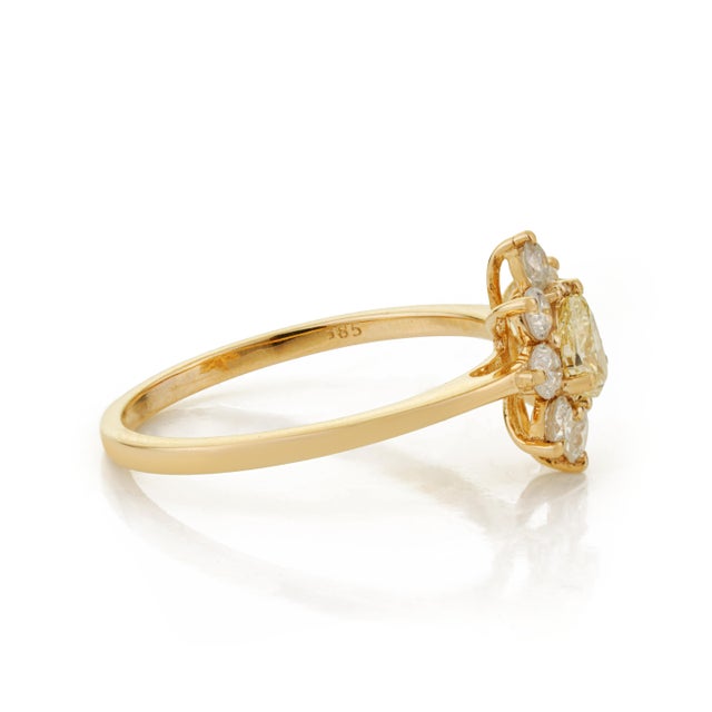 14k Gold Victorian Inspired Fancy Yellow Diamond Flower Cluster Ring Size 6 For Sale - Image 9 of 17