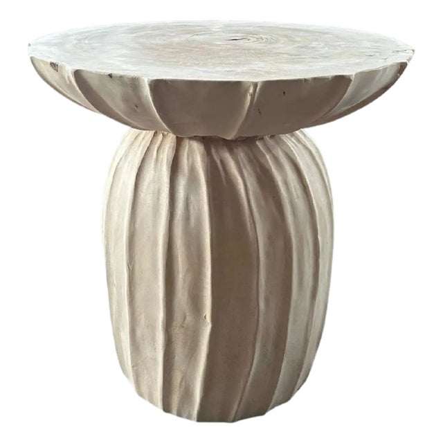 Sculptural Side Table Mango Wood Bleached Finish For Sale