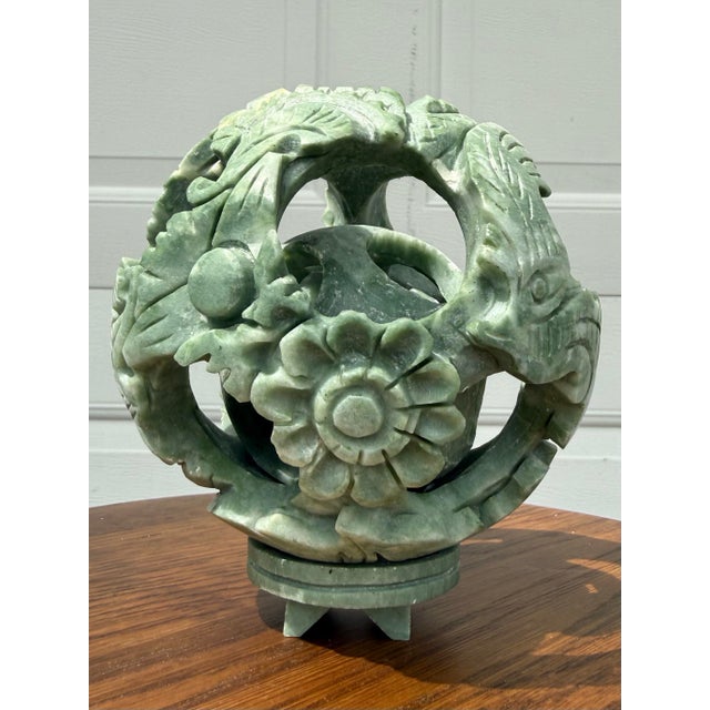 Glass Carved Jade Stone Puzzle Ball For Sale - Image 7 of 7