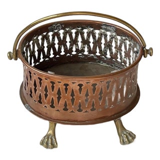 Antique Lion Paw Basket in Copper and Brass, 1890s For Sale