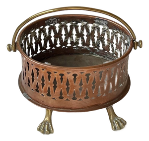 Antique Lion Paw Basket in Copper and Brass, 1890s