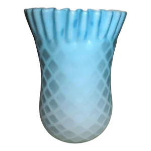 Antique Mt. Washington Blue Satin Art Glass Quilted Diamond Ruffled Vase