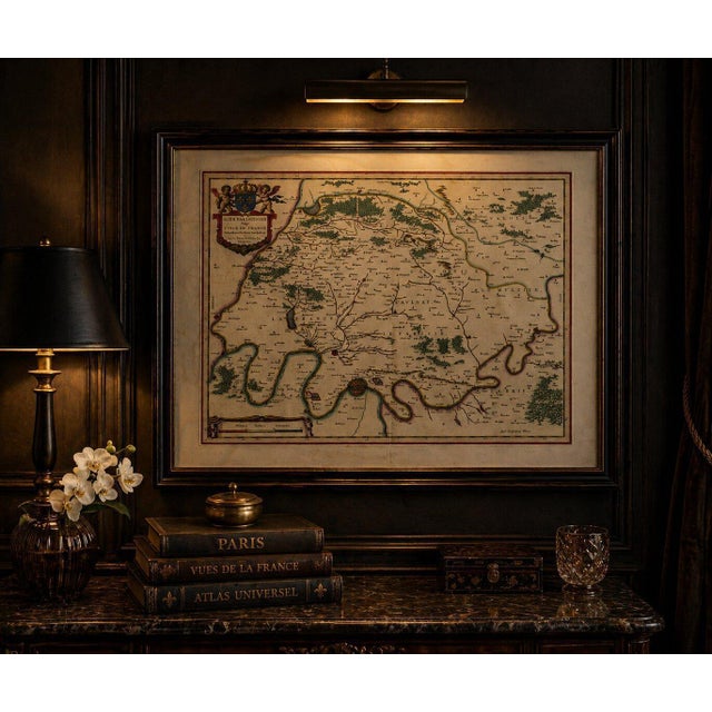 Antique Hand-Colored Map of Paris and Île-De-France from Blaeu, 1642 For Sale - Image 3 of 11