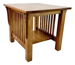 1990s Vintage Arts & Crafts Mission Oak Slatted Side Table, After Stickley