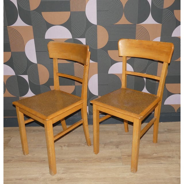 Vintage Frankfurt Style Kitchen Chairs in Wood and Cork, 1950s, Set of 2 For Sale - Image 4 of 10
