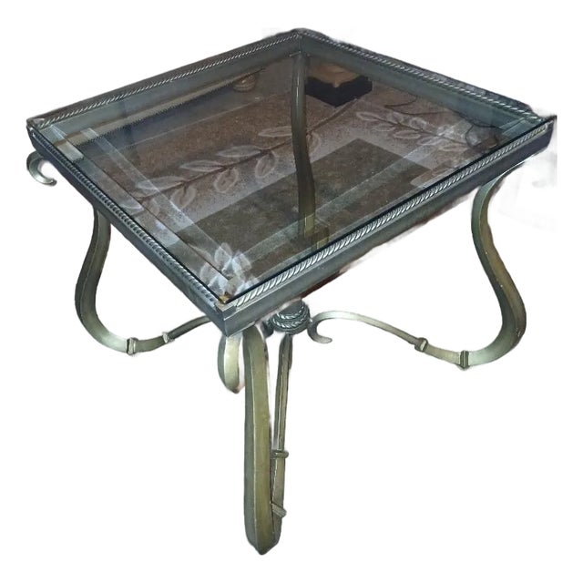 Modern Gold Metal Scrolled Side Lamp Table For Sale