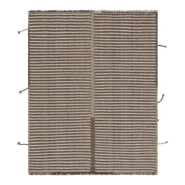 Rug & Kilim's Accent Kilim, Gray and White Textural Stripes With Beige Accents For Sale