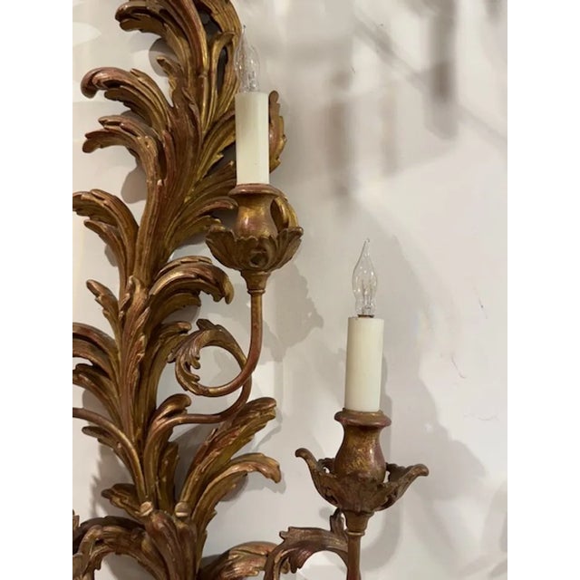 Traditional Antique Italian Giltwood and Iron Sconces For Sale - Image 3 of 5
