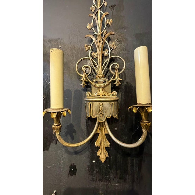 Edward F. Caldwell & Co. 1920 Caldwell Bronze and Silver Plated Sconces Leaf Design - a Pair For Sale - Image 4 of 7