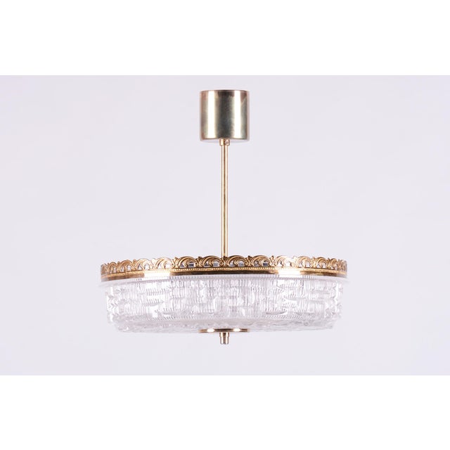 Mid-Century Chandelier in Glass and Brass attributed to Kamenický Šenov, Czech, 1960s For Sale - Image 9 of 9