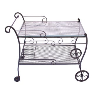1950s Black Metal Rolling Bar Cart For Sale