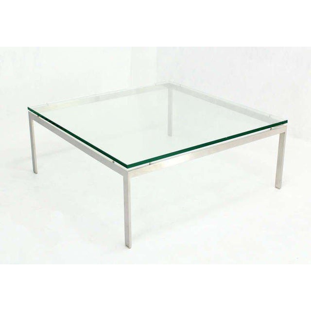 Mid Century Modern Style Large Square Stainless Base And Glass Top