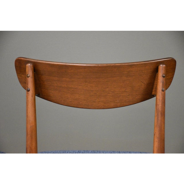 Wood Mid 20th Century Walnut Blue Mid Century Modern Dining Chairs - Set of 4 For Sale - Image 7 of 10