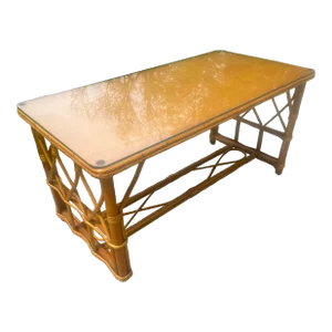 McGuire Style Bamboo and Glass Coffee Table, C. 1960s.