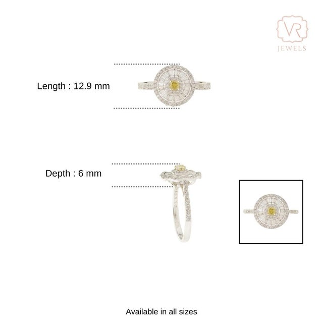 Art Deco Yellow Diamond Ballerina Cocktail Ring in 18k White Gold Size 5.5 For Sale - Image 12 of 16
