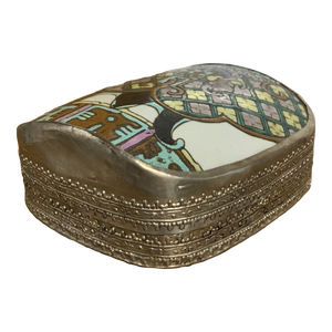 Vintage Late 20th Century Chinese Porcelain Shard & Repousse Nickel Silver Trinket Box