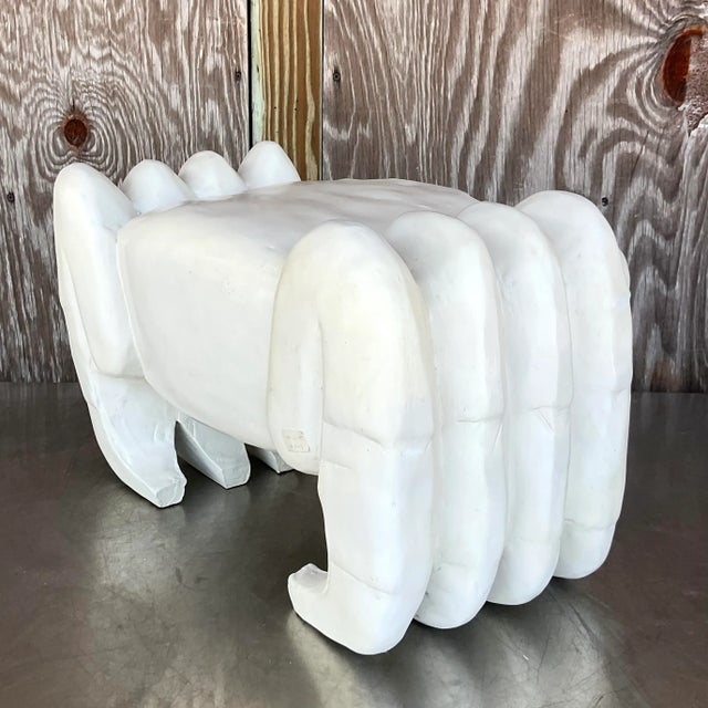 White Vintage Coastal Carved Crab Low Stool For Sale - Image 8 of 10