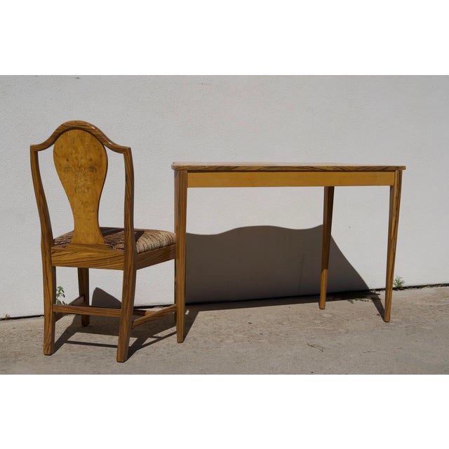 Sheraton-Style Zebrawood and Burl Serpentine Edge Console Table With Matching Zebra Side Chair For Sale - Image 9 of 13