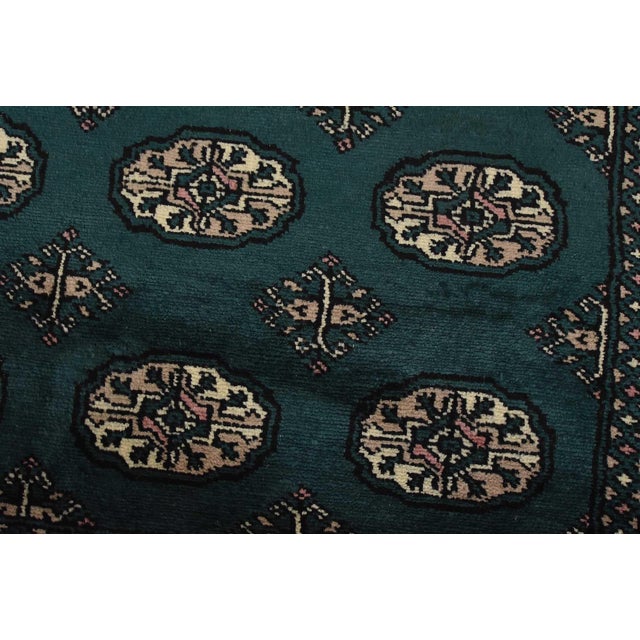 Bokhara Rug 5′ X 8’6” Green Wool Tribal Hand-Knotted Oriental Carpet For Sale - Image 4 of 13