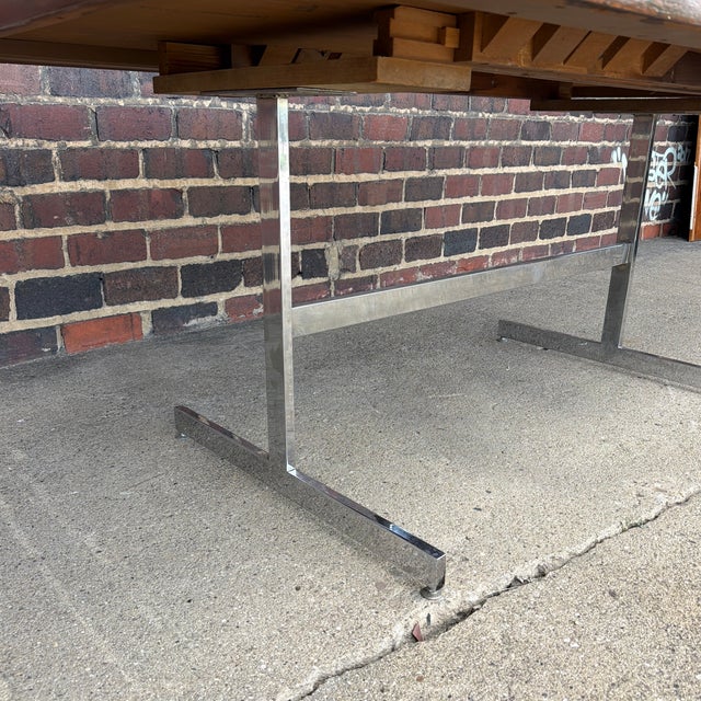 Scandinavian Modern Rosewood and Walnut Extension Dining Table With Chrome Base For Sale - Image 12 of 12