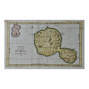 Captain Cook's Exploration of Tahiti: 18th C. Hand-Colored Map by Bellin, 1780