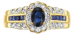 Oval Sapphire with Diamond Halo & Sapphire Diamond Accents, Size 5