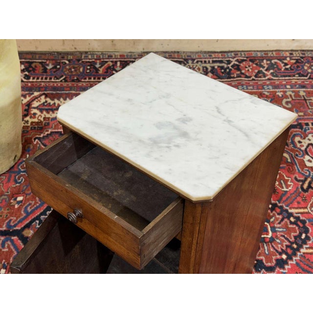19th Century Walnut Bedside Table with White Marble Top For Sale - Image 9 of 12