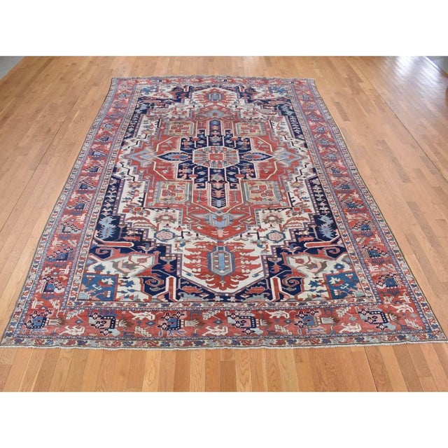 Late 19th Century Ivory, Antique Persian Karajeh Serapi, Denser Weave, Good Condition, Pure Wool, Hand Knotted, Oriental Rug For Sale - Image 11 of 13