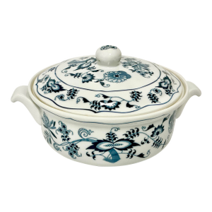 1970s Vintage Japanese Chinoiserie Meissen Blue Danube 10” Covered Casserole