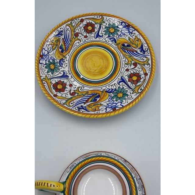 1970s Marino Mazierli Raffaellesco Breakfast Cappuccino Cup Saucer Hand-Painted Dragon Italy For Sale - Image 9 of 9