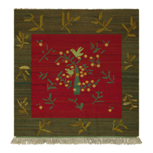 Title: Vintage Swedish Square Rug, Scandinavian Flatweave With Birds - Rug & Kilim
