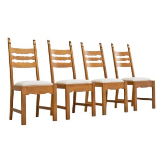 Razorblade Chairs in Oak and Wool by Henning Kjærnulf, 1960s, Set of 4 For Sale