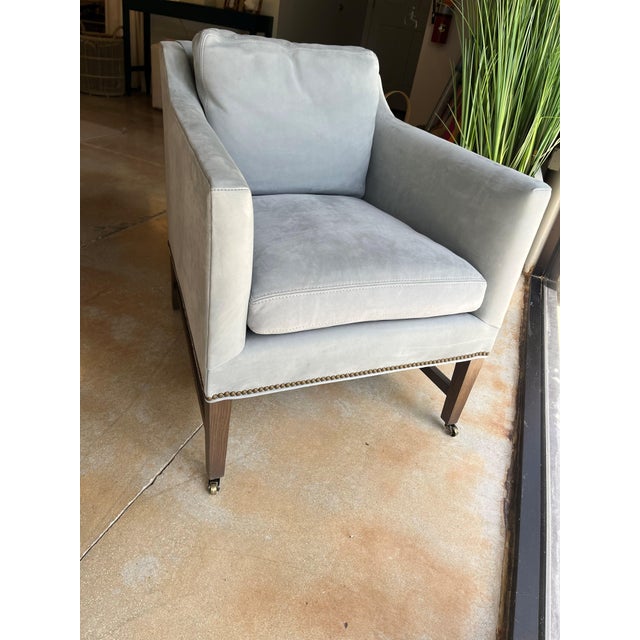Early 21st Century Light Blue Suede Club Chair For Sale - Image 5 of 14