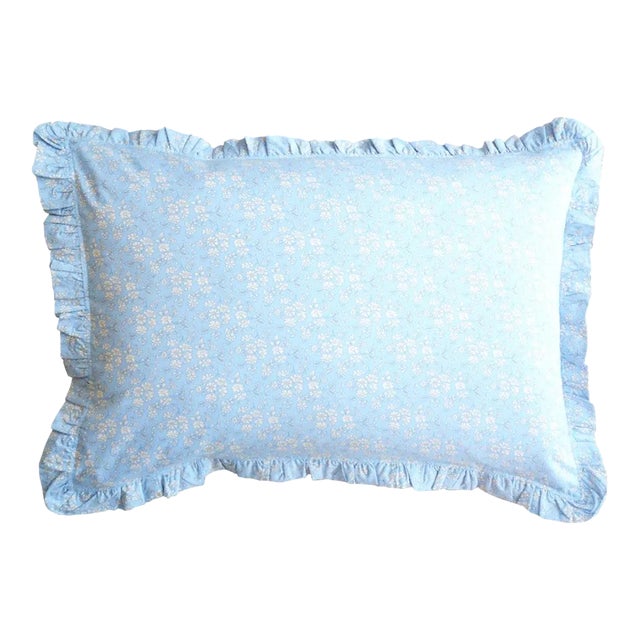 Gathered Edge Pillowcase Made With Liberty Fabric Capel Blue For Sale