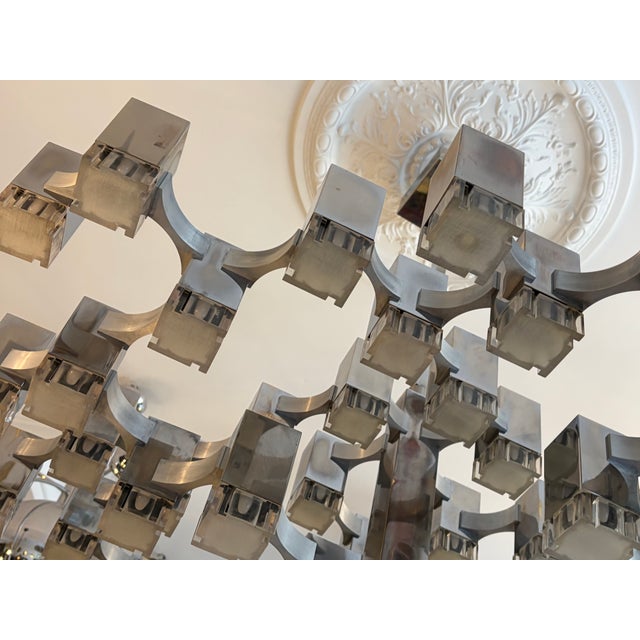 Silver Large Mid-Century Italian Cubic Chandelier by Gaetano Sciolari, 1970 For Sale - Image 8 of 17