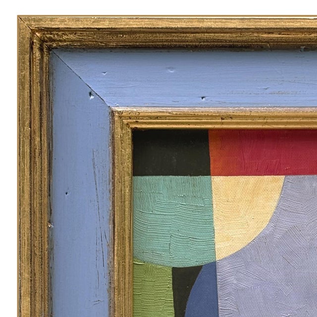 Various Artists Contemporary Abstract "Periwinkle Blue" Oil Painting in Vintage Painted Frame For Sale - Image 4 of 6