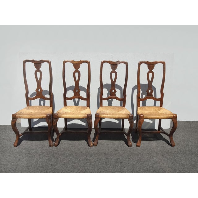 1970s Set of Eight Vintage French Country Rush Seat Dining Chairs For Sale - Image 5 of 16