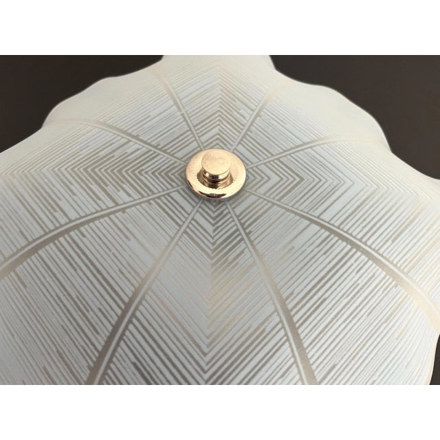 Lovely mid century matte glass ceiling light in soft sky blue with radiant transparent sunburst and concentric striped...