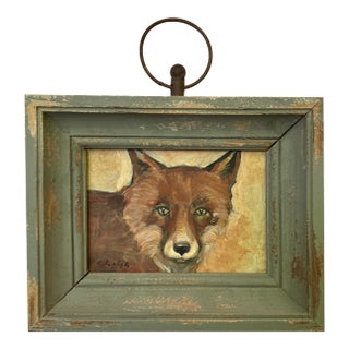 Contemporary Original Stephen Heigh Small “Fox Study” Portrait Painting Vintage Frame For Sale