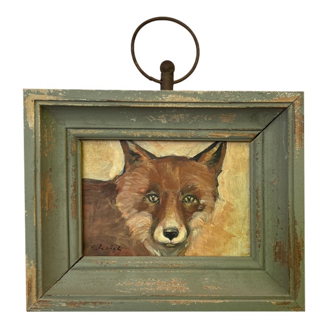 Contemporary Original Stephen Heigh Small “Fox Study” Portrait Painting Vintage Frame For Sale