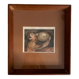 1950 Lee DuSell "Boy With a Balloon" Original Color Print in Teak Frame For Sale