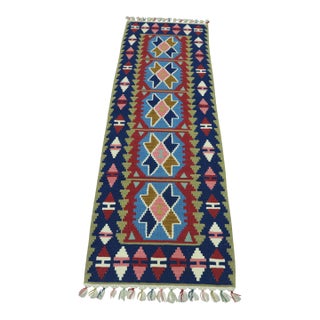 1970s Scandinavian Blue Cappadocia Kilim Runner Rug For Sale