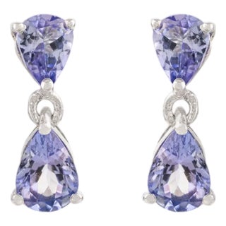 Sterling Silver Pear Cut Blue Sapphire Dainty Drop Earrings by Caratandher- 2 Pieces For Sale