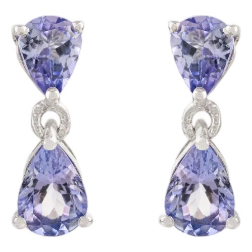 Sterling Silver Pear Cut Blue Sapphire Dainty Drop Earrings by Caratandher- 2 Pieces For Sale